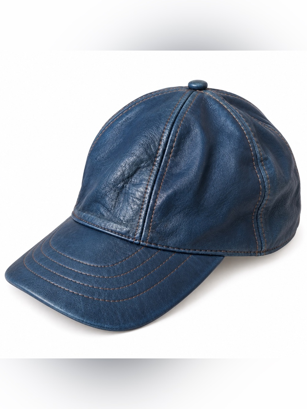 UNISEX Genuine Leather Navy Blue Motorcycle Style Baseball Cap Y2K
